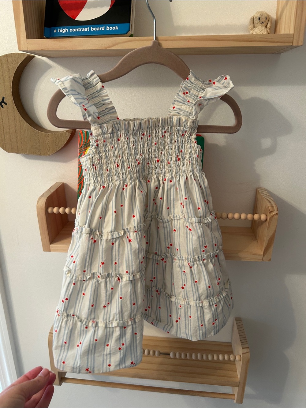 Quince Cream Sundress with Red Star Accents